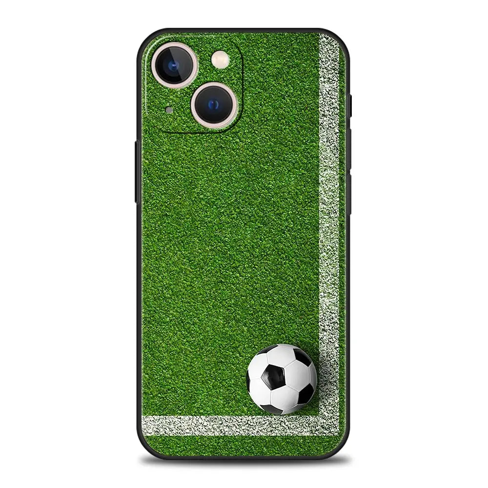 Football Passion Soccer Ball Luxury Phone Case For iPhone 13 15 14 12 Mini 11 Pro MAX XR X SE XS 7 8 Plus Black Protection Cover