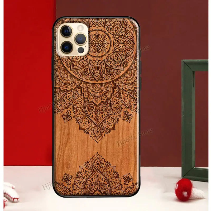 Mandala Floral Wood For iPhone 13 12 Pro Max Mini Cover Phone Case For iPhone 11 14 Pro Max XS X XR 7 8 Plus SE