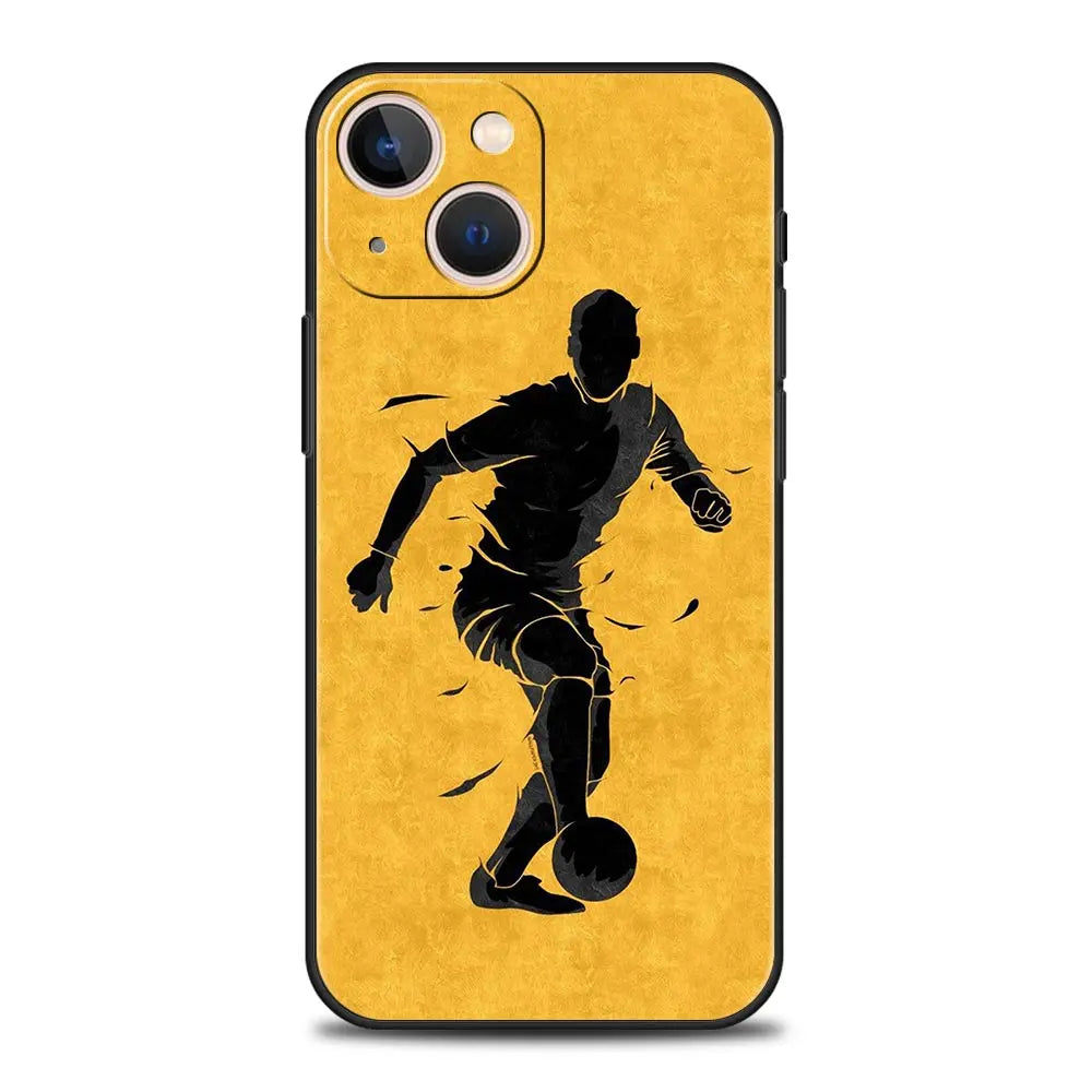 Football Passion Soccer Ball Luxury Phone Case For iPhone 13 15 14 12 Mini 11 Pro MAX XR X SE XS 7 8 Plus Black Protection Cover