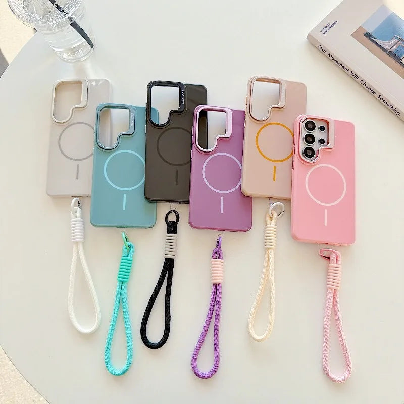 Suitable for Samsung Galaxy S23 S25 S24 S26 Fe Ultra Plus A Series Lanyard Stand Case Compatible with Magnetic Wireless Charging
