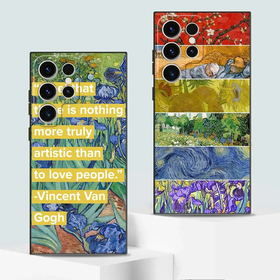 Van Gogh Sunflowers Black Soft Phone Cover Case for Samsung Galaxy S23 Ultra S20 S24 Plus S25 Edge S21 FE