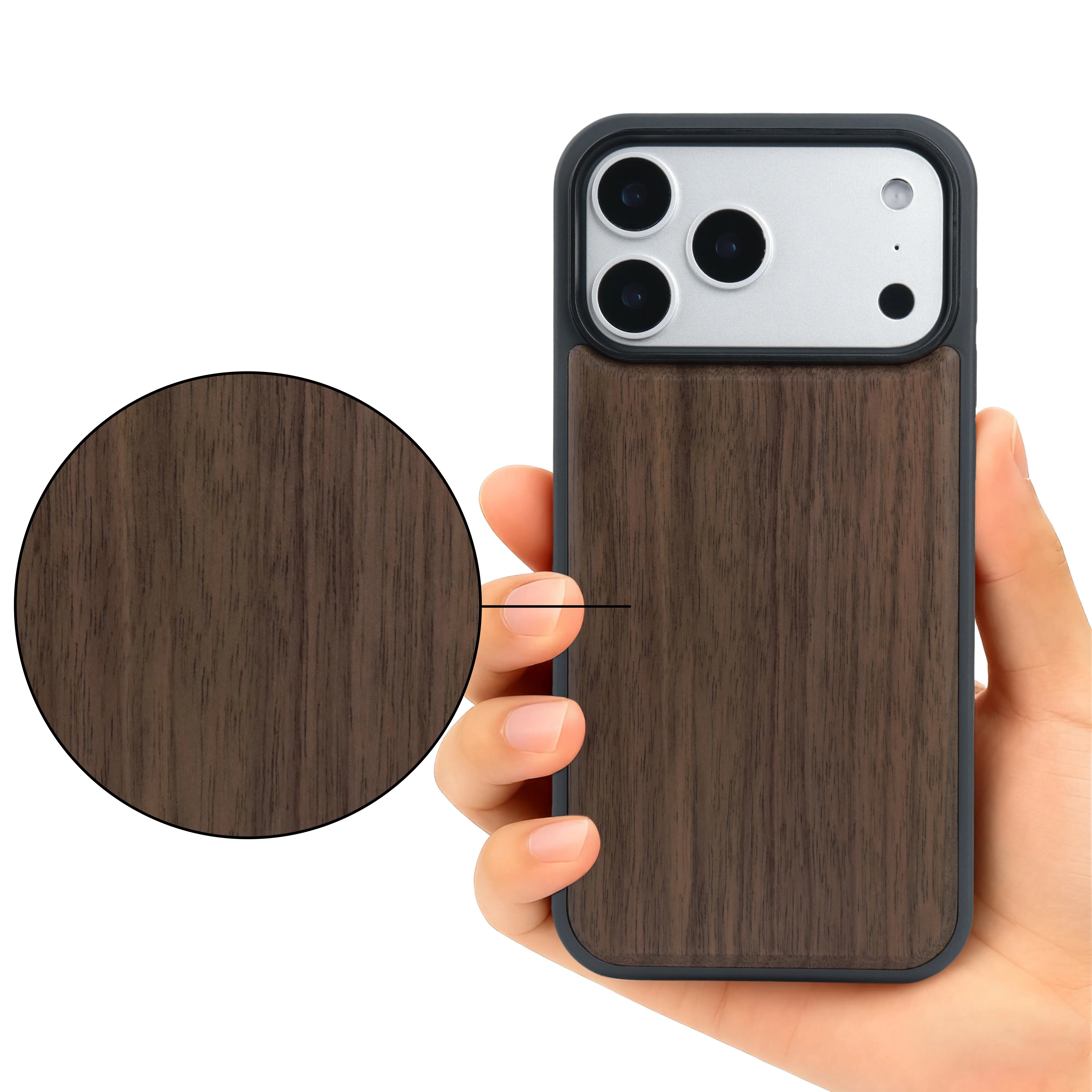 Luxury Shockproof Walnut Cherry Wood Phone Case For iPhone, 17 Pro, 17 Pro Max Soft Bumper Cases Cover