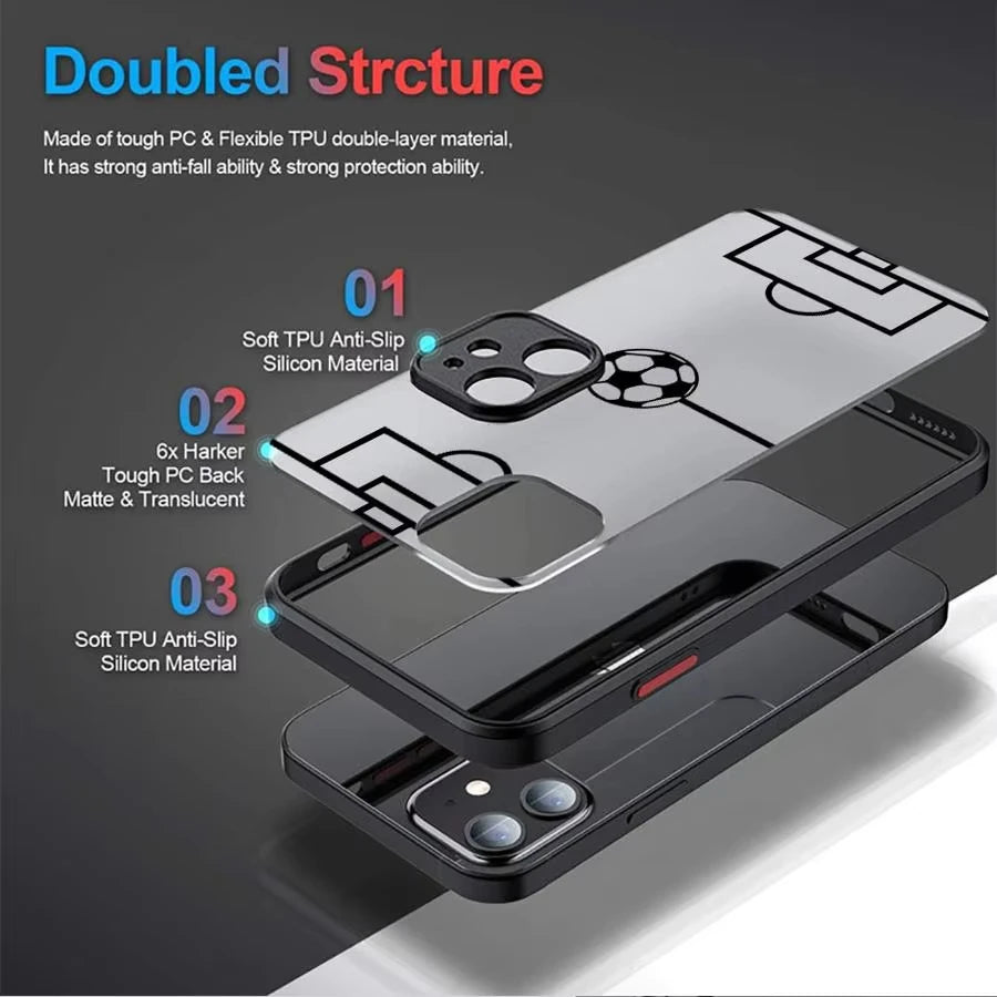 Funny Football Pattern Phone Case For iPhone 13 Mini XS Max 12 13 11 Pro Max 15 16 17 14 Plus X XS Max XR Shockproof Hard Cover