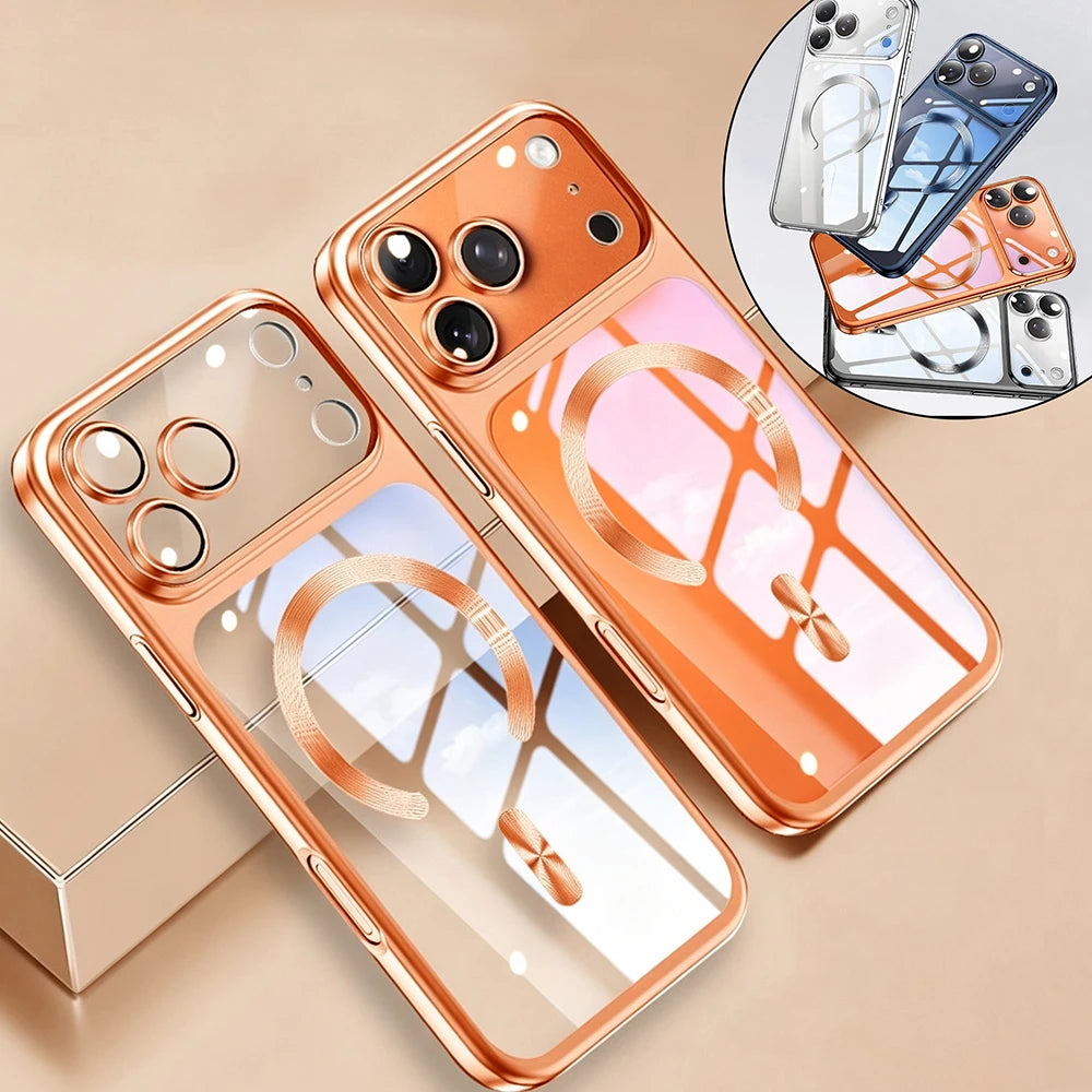 Translucent Plating Magnetic Phone Case for iPhone 17 16 15 Pro Max 17Pro Ultra Thin Hard Cases for iPhone17 16 Pro Max Cover