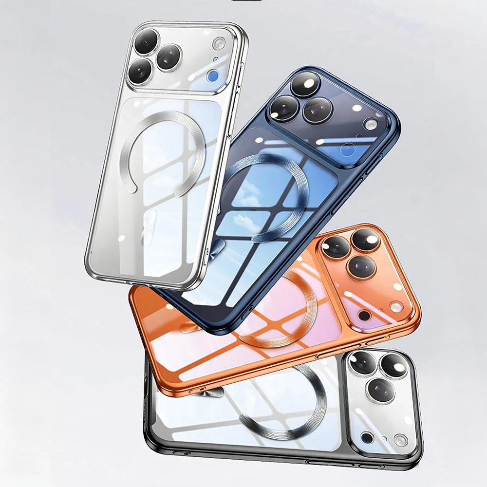 Translucent Plating Magnetic Phone Case for iPhone 17 16 15 Pro Max 17Pro Ultra Thin Hard Cases for iPhone17 16 Pro Max Cover