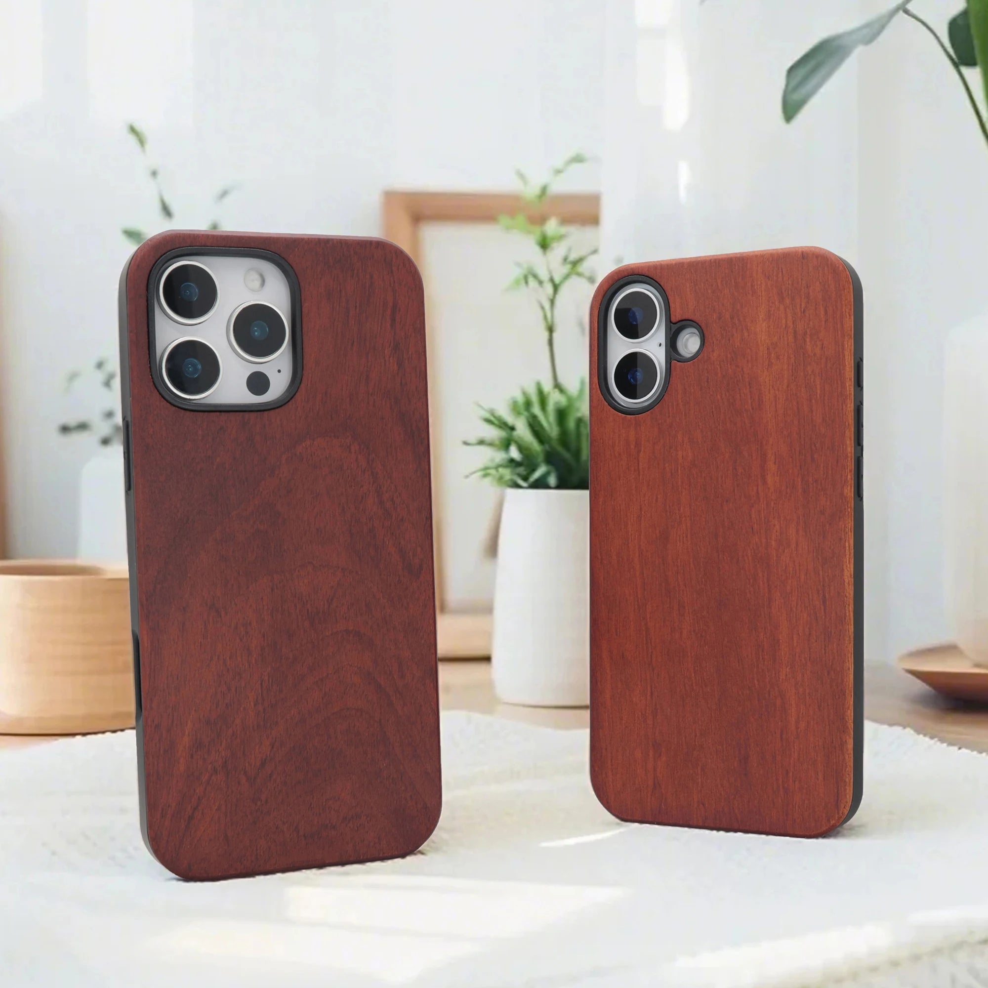 Luxury Shockproof Nature Cherry Wood Phone Case for iPhone 16, 16 Pro, 16 Pro Max Waterproof Cases Cover