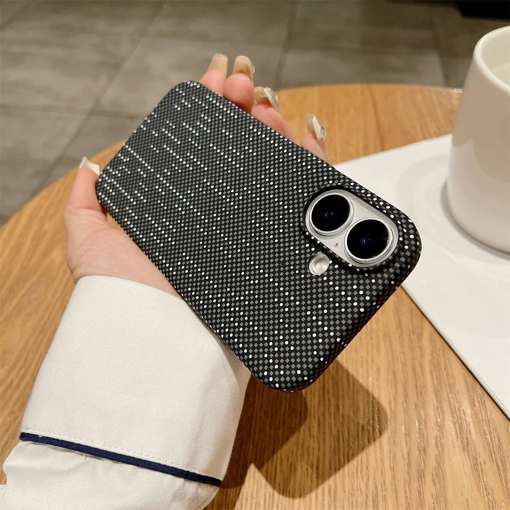 Luxury Carbon Fiber Kevlar Pattern For Magsafe Magnetic Case For iPhone 11 12 13 14 15 16 17 Pro Max Plus Shockproof Back Cover