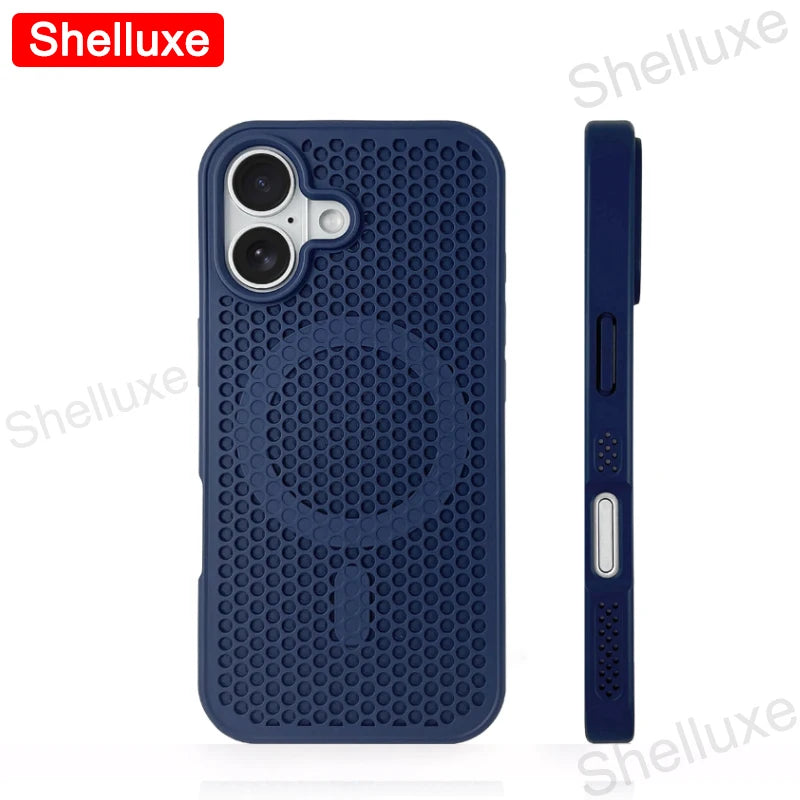 For iPhone17 Cooling Case Shelluxe Breathable Mesh PC Hard Cases For iPhone 17 16 15 14 Plus 13 12 Pro Max Magnetic Phone Cover