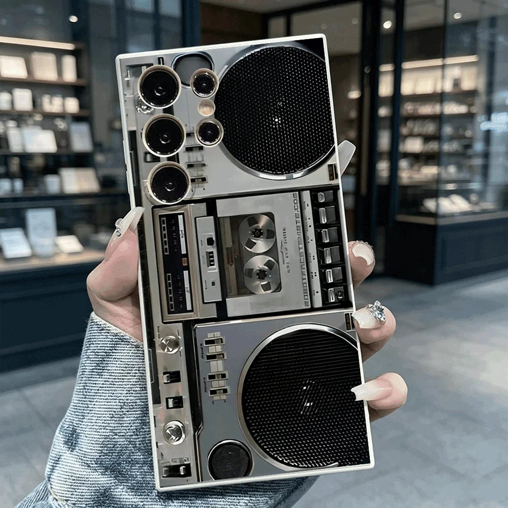 Vintage Silver Boombox Slim Fit Phone Case Anti Scratch Drop Protection For Samsung Galaxy S26 S25 S24 Ultra FE A Series
