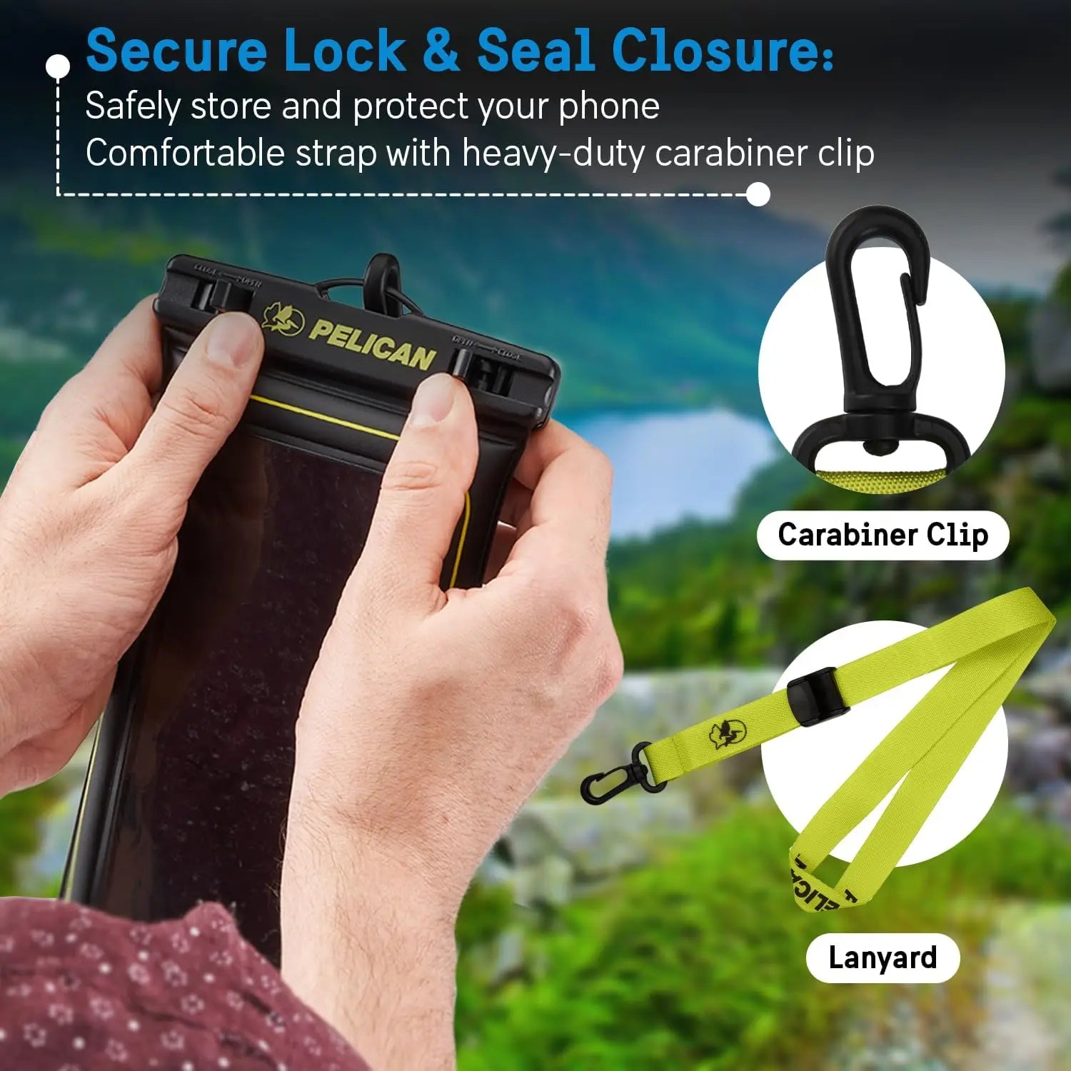 IP68 Waterproof Phone Pouch Floating Case - Beach Cruise Travel Essentials, Works with All Phones, Detachable Lanyard, Black/Hi-Vis Yellow