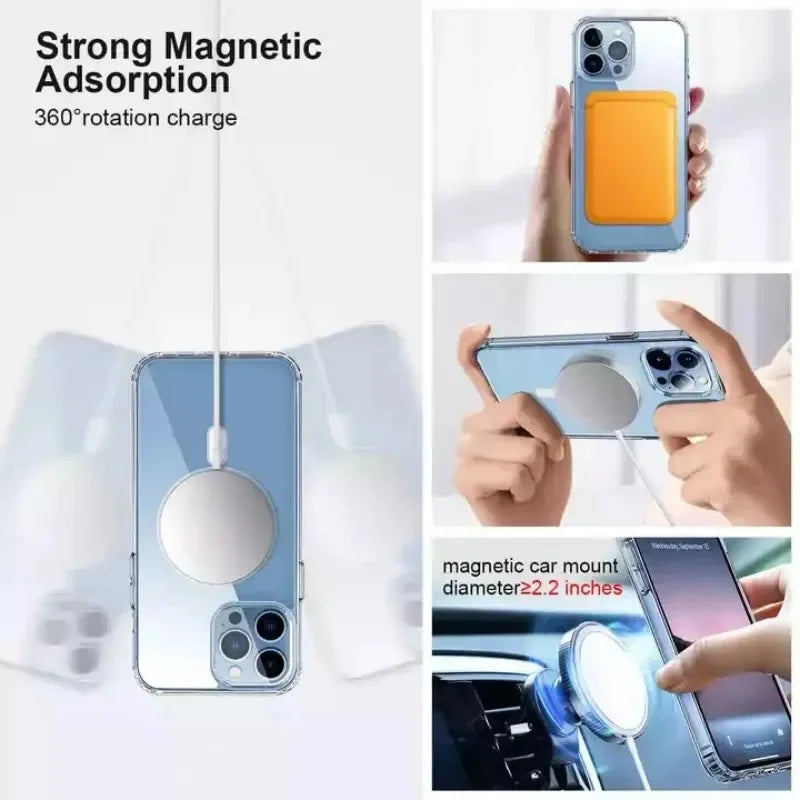 Luxury Wireless Magnetic Cover For Apple Magsafe Case Iphone 11 12 13 15 16 Plus 14 Pro Max 13 Mini Clear Acrylic Cases