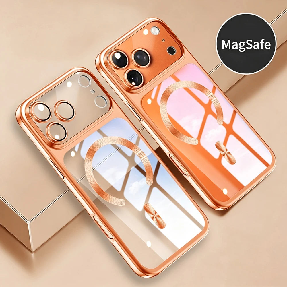 Translucent Plating Magnetic Phone Case for iPhone 17 16 15 Pro Max 17Pro Ultra Thin Hard Cases for iPhone17 16 Pro Max Cover