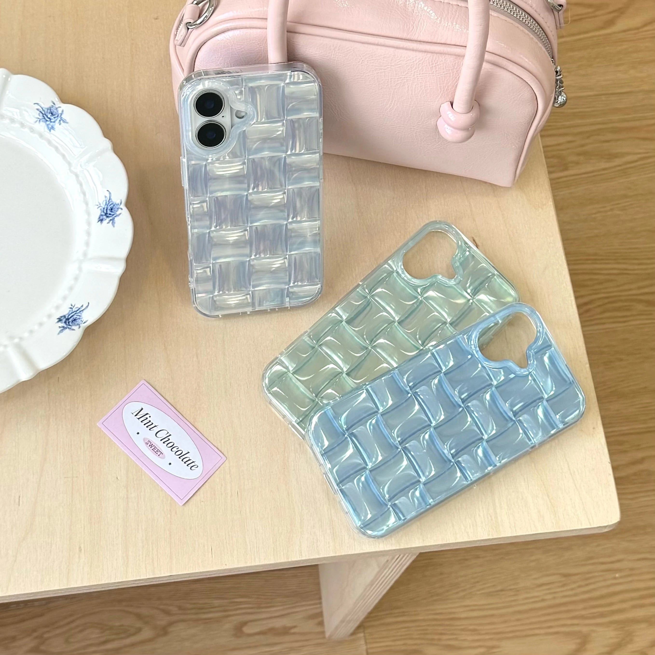 Korean Ins Summer Ice Block Pattern Phone Case for iPhone 16 15 14 13 Pro Max Back Cover Funda