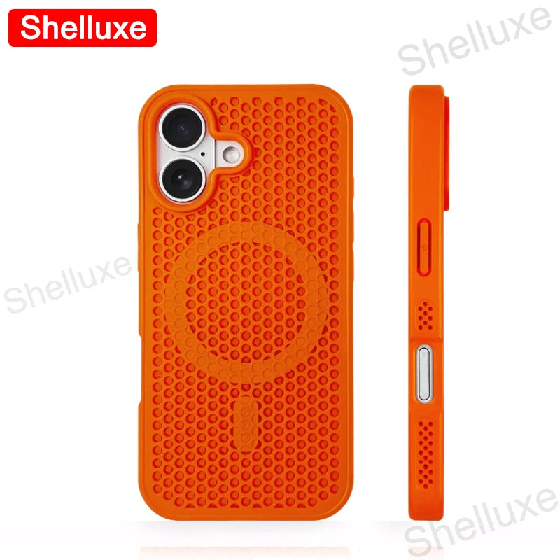 For iPhone17 Cooling Case Shelluxe Breathable Mesh PC Hard Cases For iPhone 17 16 15 14 Plus 13 12 Pro Max Magnetic Phone Cover