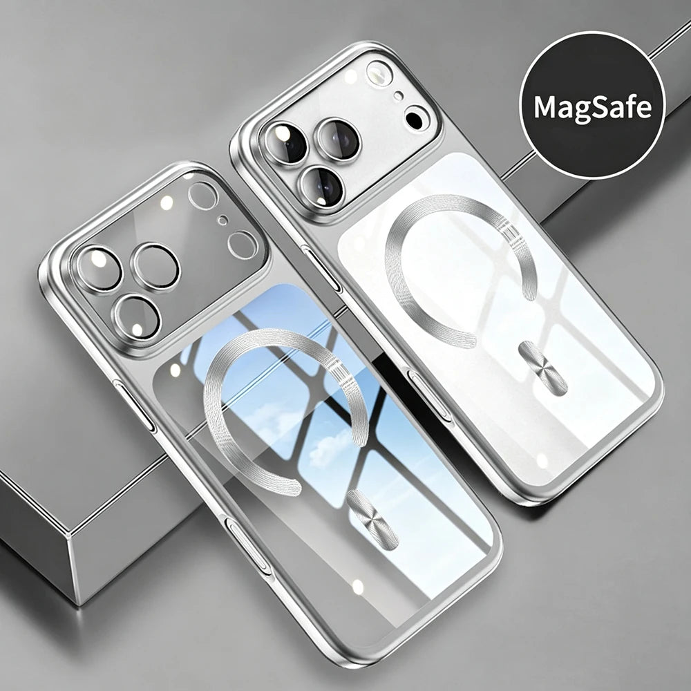 Translucent Plating Magnetic Phone Case for iPhone 17 16 15 Pro Max 17Pro Ultra Thin Hard Cases for iPhone17 16 Pro Max Cover
