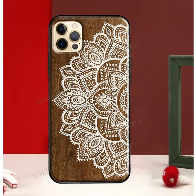Mandala Floral Wood For iPhone 13 12 Pro Max Mini Cover Phone Case For iPhone 11 14 Pro Max XS X XR 7 8 Plus SE