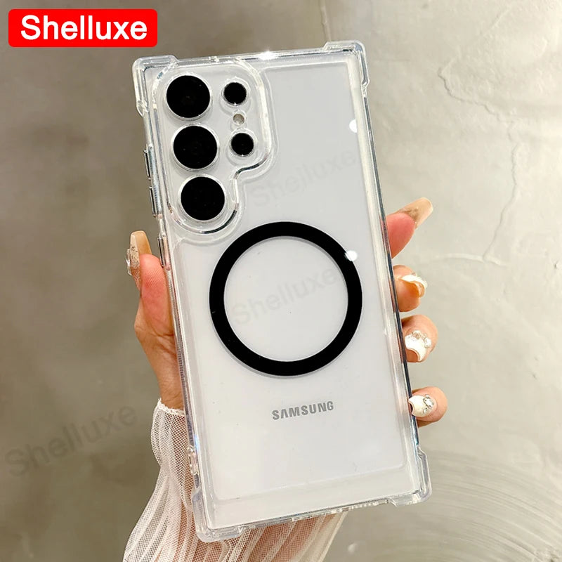Transparent Armour Magnetic Case Shelluxe For Samsung Galaxy S26 S25 Ultra S24 S23 S22 Plus Luxury Corners Protector Phone Cover