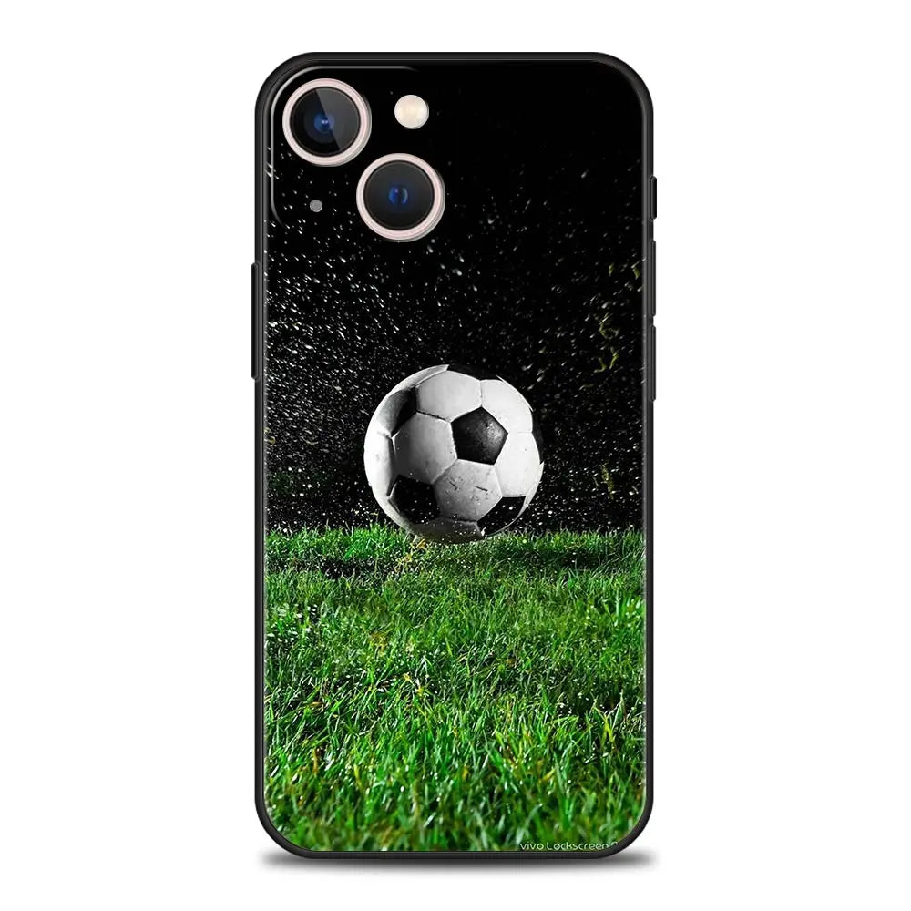 Football Passion Soccer Ball Luxury Phone Case For iPhone 13 15 14 12 Mini 11 Pro MAX XR X SE XS 7 8 Plus Black Protection Cover