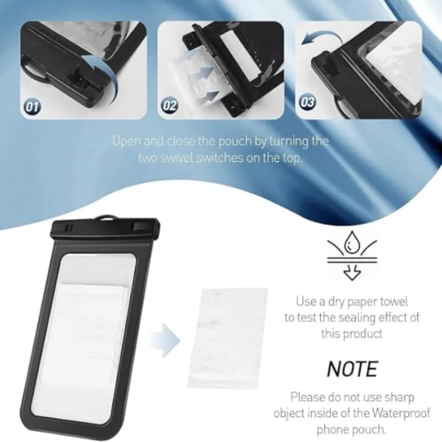 1/2/4 Waterproof Case Pouch Cellphone Dry Bag Compatible for iPhone 17 16 15 14 13Pro Max Plus Black Universal, Up to 7", Cruis