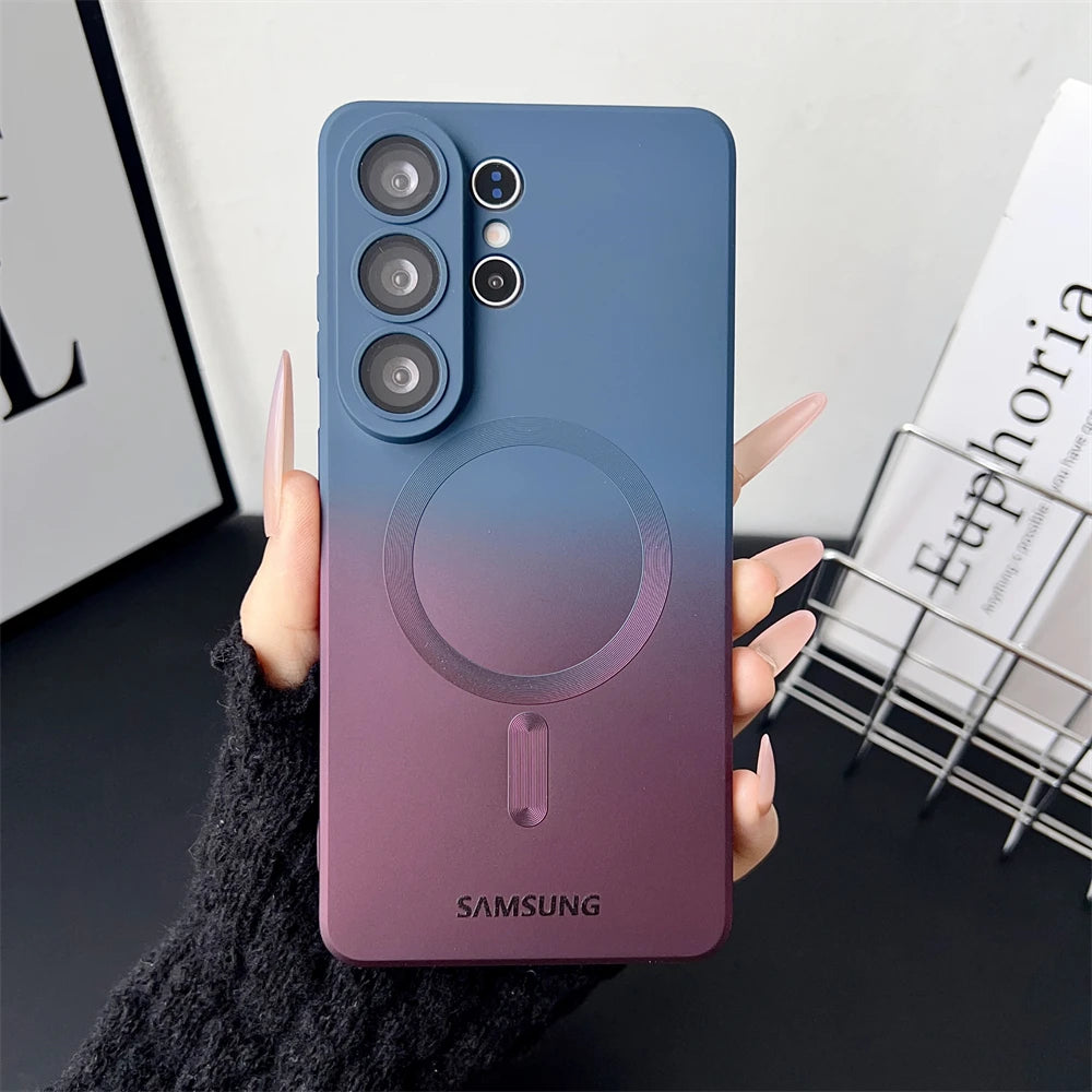 Gradient Liquid Silicone Magnetic Case For Samsung Galaxy S25 S24 S23 S22 S21 S26 Ultra Plus A57 A37 A17 A56 For Magsafe Cover