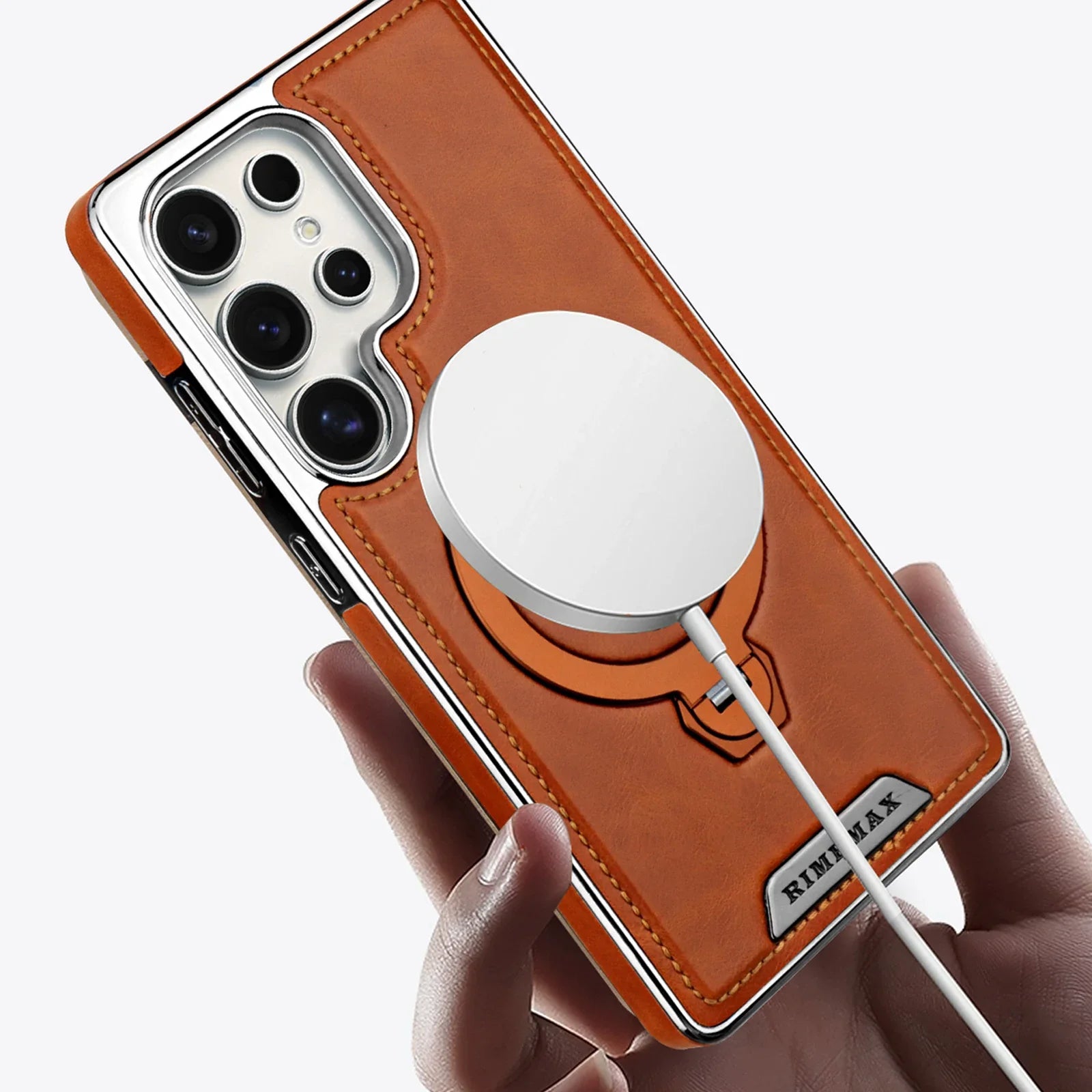 360 Rotating Bracket Leather Phone Case for Samsung Galaxy S25 Ultra S24 S23 S22 S25EDGE Magnetic Charging Kickstand Back Cover