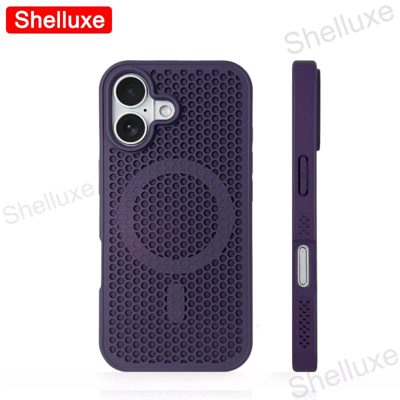 For iPhone17 Cooling Case Shelluxe Breathable Mesh PC Hard Cases For iPhone 17 16 15 14 Plus 13 12 Pro Max Magnetic Phone Cover