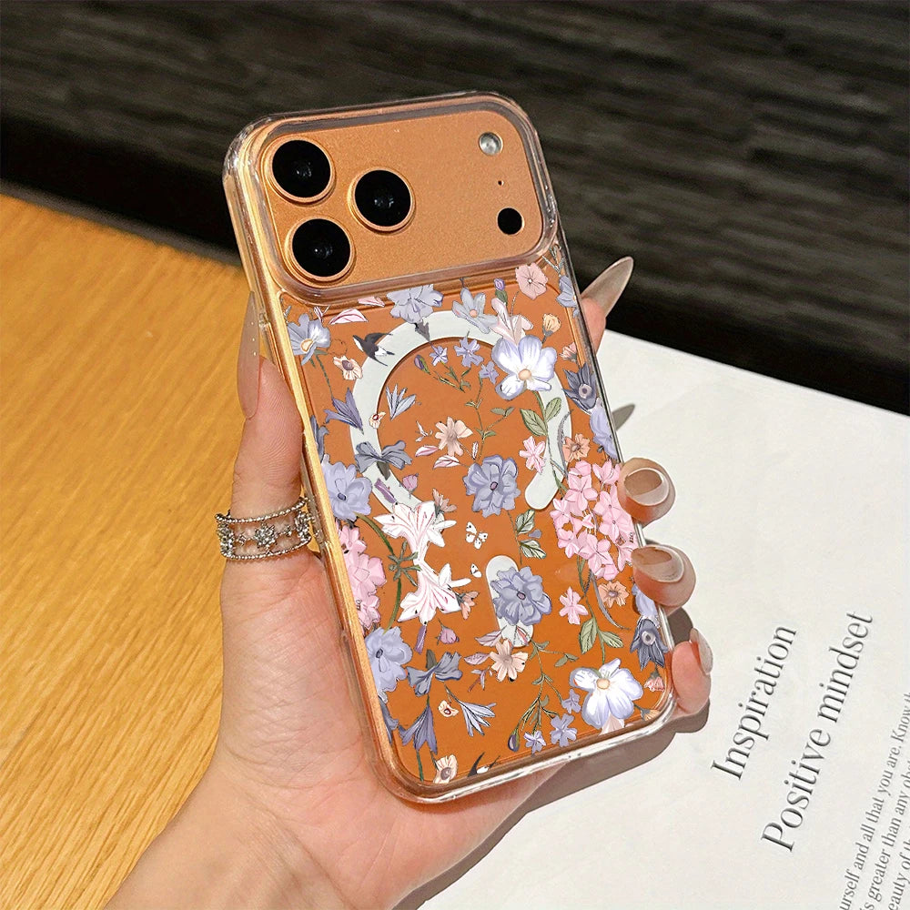 Purple Blooms Dreamy Silicone Acrylic Phone Case For iPhone 17 16 13 14 11 12 15 Pro Max Air 16e 17e 14 16 15 Plus Gentle Cover