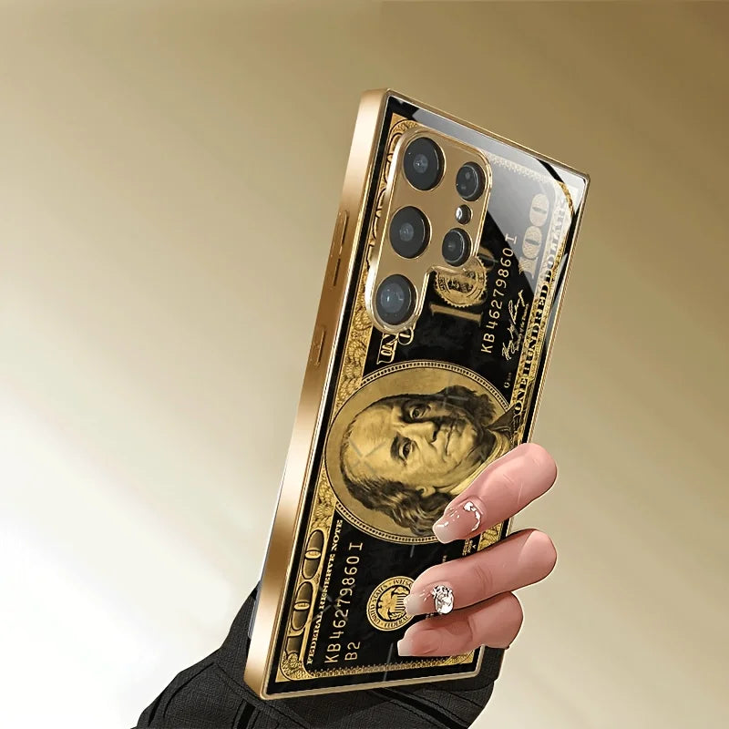 Banknote pattern glass phone case suitable for Samsung for galaxy S25,S24,S23,S22,S21,S20,FE,Ultra Plus, 5G anti drop back cover
