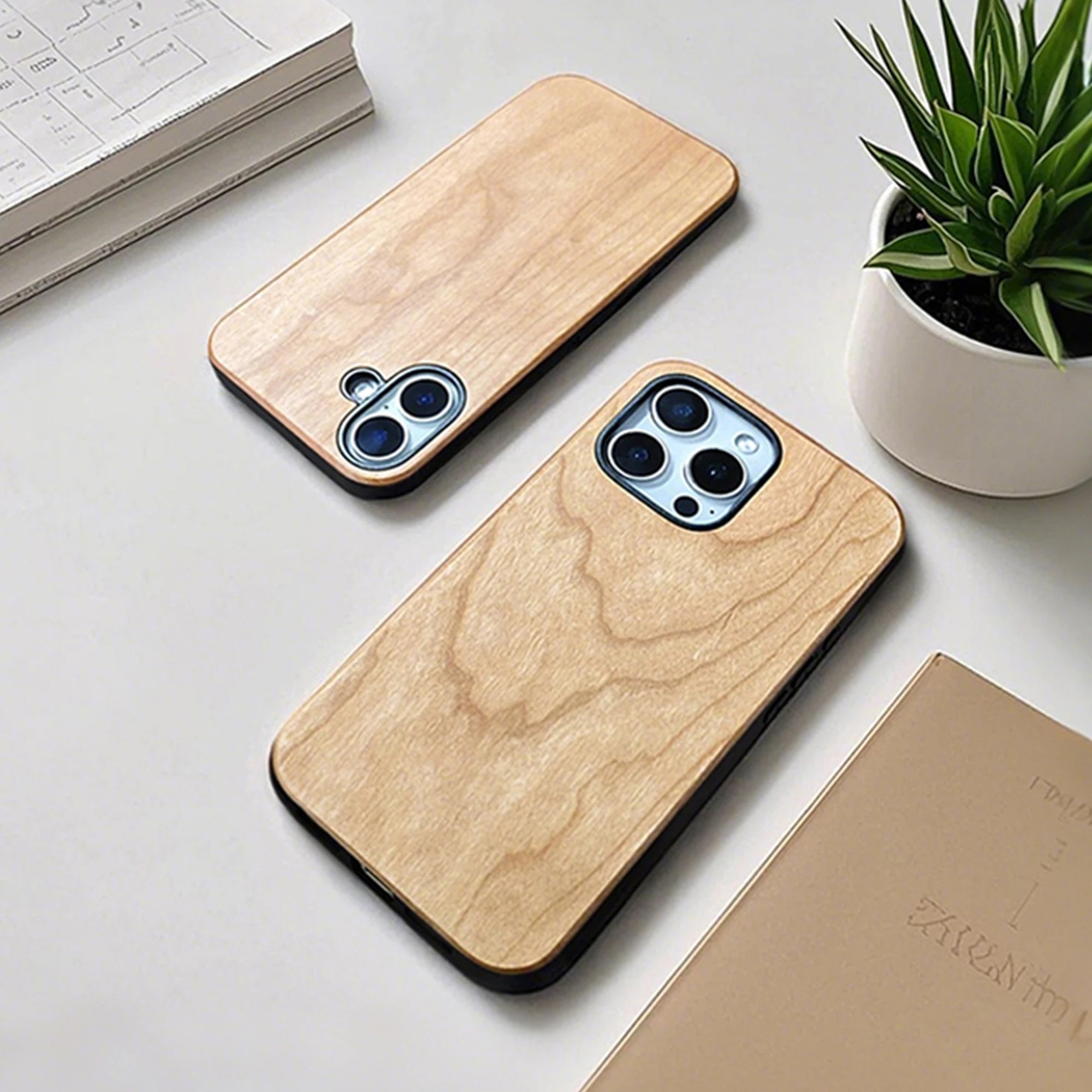 Luxury Shockproof Nature Cherry Wood Phone Case for iPhone 16, 16 Pro, 16 Pro Max Waterproof Cases Cover