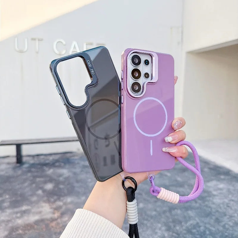 Suitable for Samsung Galaxy S23 S25 S24 S26 Fe Ultra Plus A Series Lanyard Stand Case Compatible with Magnetic Wireless Charging