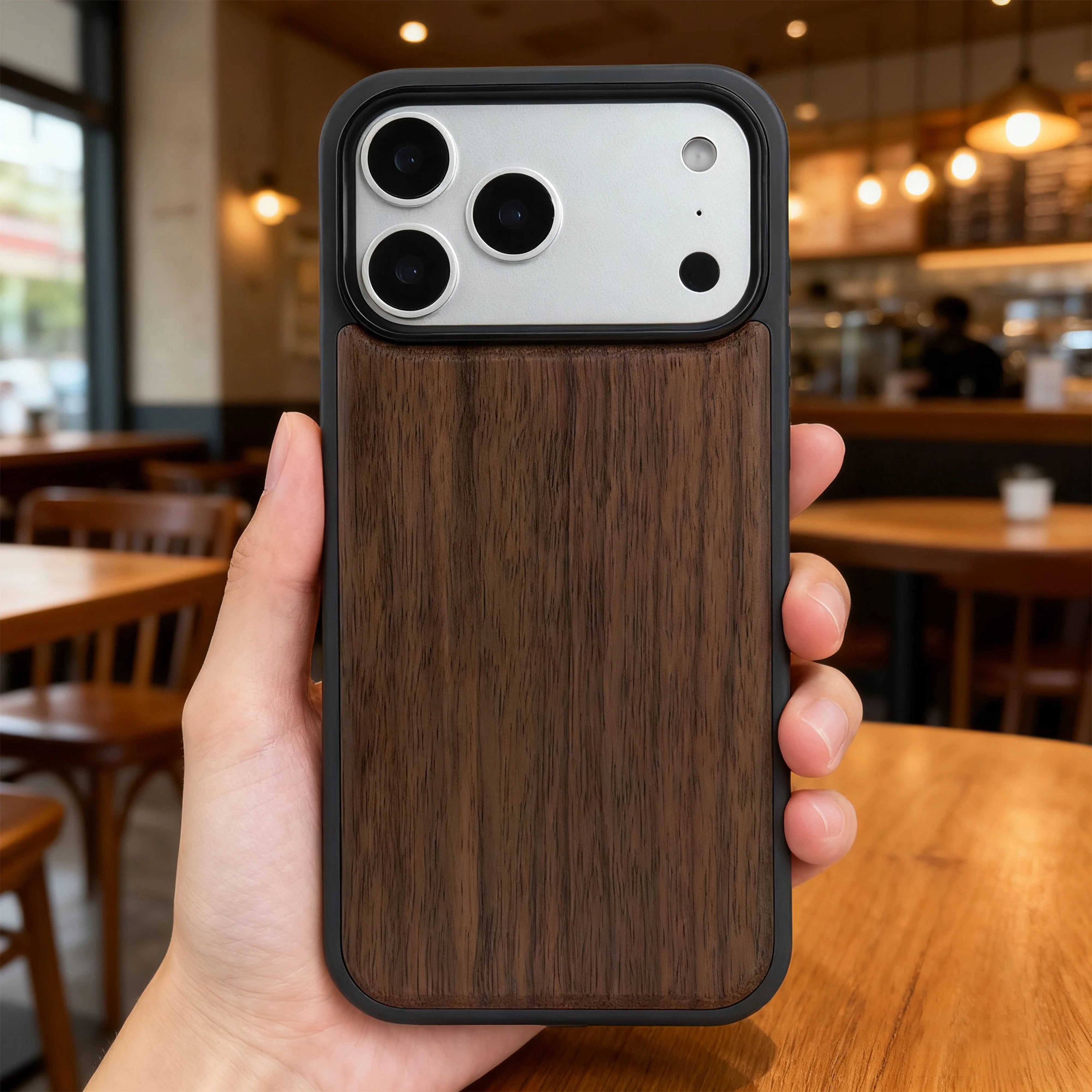 Luxury Shockproof Walnut Cherry Wood Phone Case For iPhone, 17 Pro, 17 Pro Max Soft Bumper Cases Cover