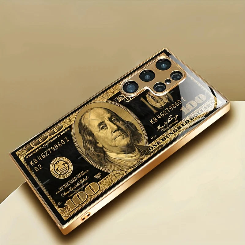 Banknote pattern glass phone case suitable for Samsung for galaxy S25,S24,S23,S22,S21,S20,FE,Ultra Plus, 5G anti drop back cover