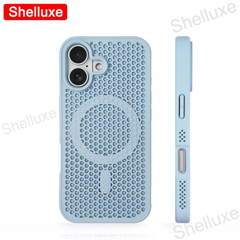 For iPhone17 Cooling Case Shelluxe Breathable Mesh PC Hard Cases For iPhone 17 16 15 14 Plus 13 12 Pro Max Magnetic Phone Cover
