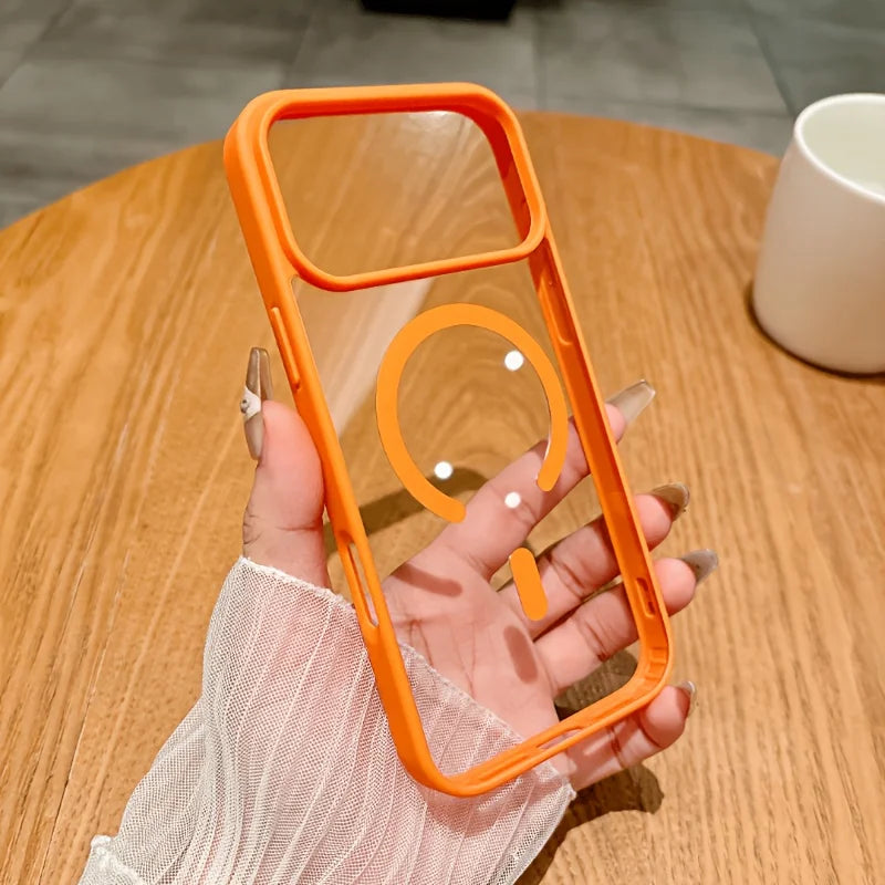 Magnetic Absorption Transparent Case for iPhone 17 Series Anti Shock Frosted Back Cover Camera Lens Protection Fingerprint Resistant Ultra Thin Case