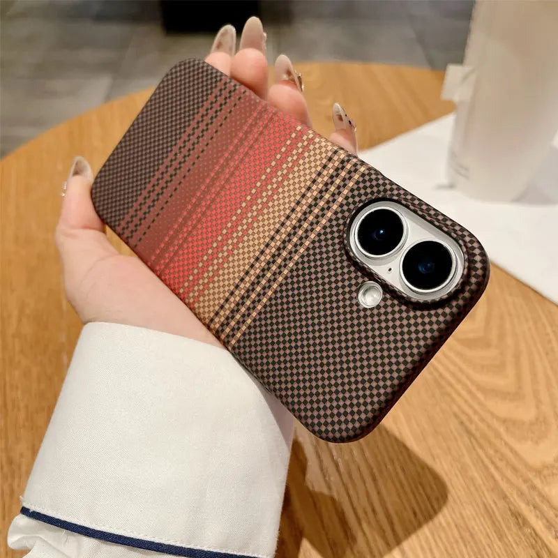 Luxury Carbon Fiber Kevlar Pattern For Magsafe Magnetic Case For iPhone 11 12 13 14 15 16 17 Pro Max Plus Shockproof Back Cover