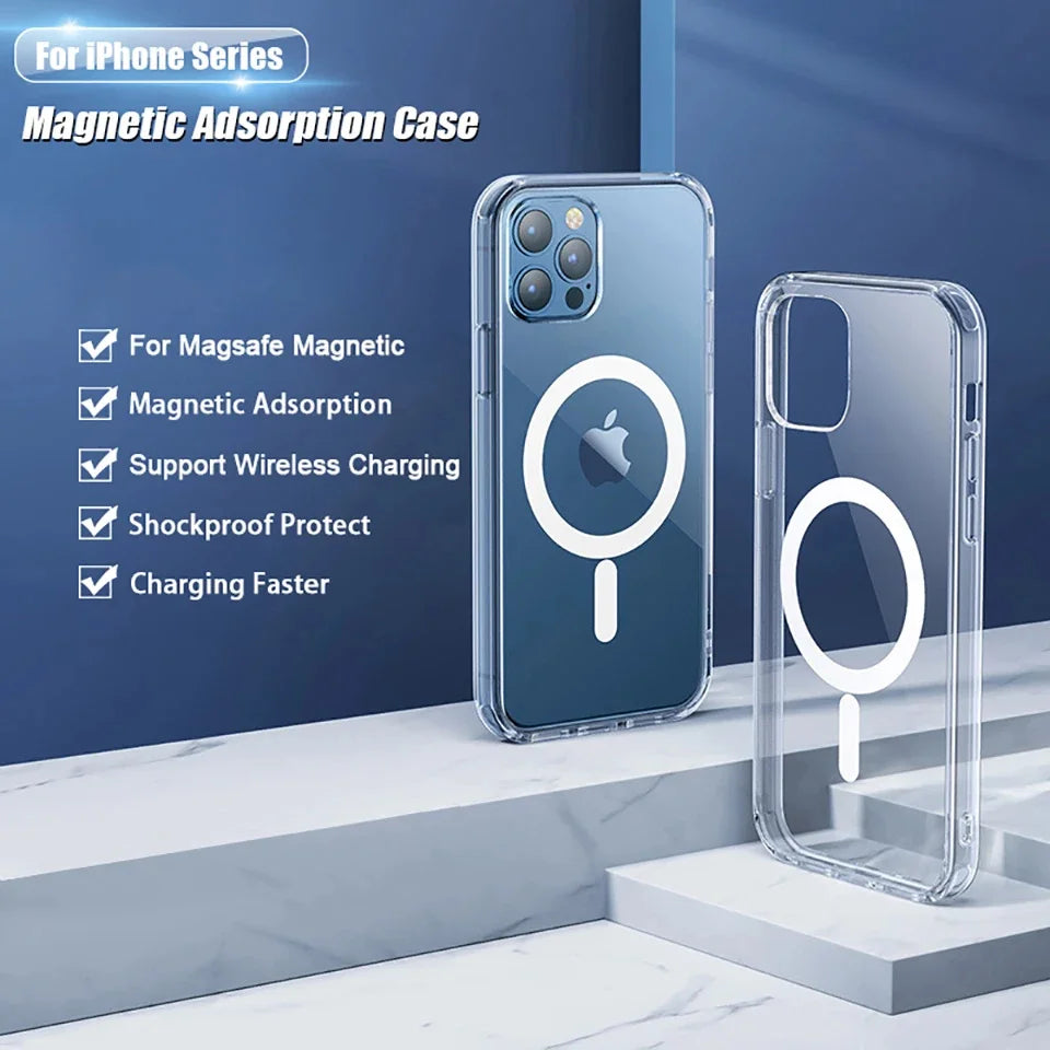 Luxury Wireless Magnetic Cover For Apple Magsafe Case Iphone 11 12 13 15 16 Plus 14 Pro Max 13 Mini Clear Acrylic Cases