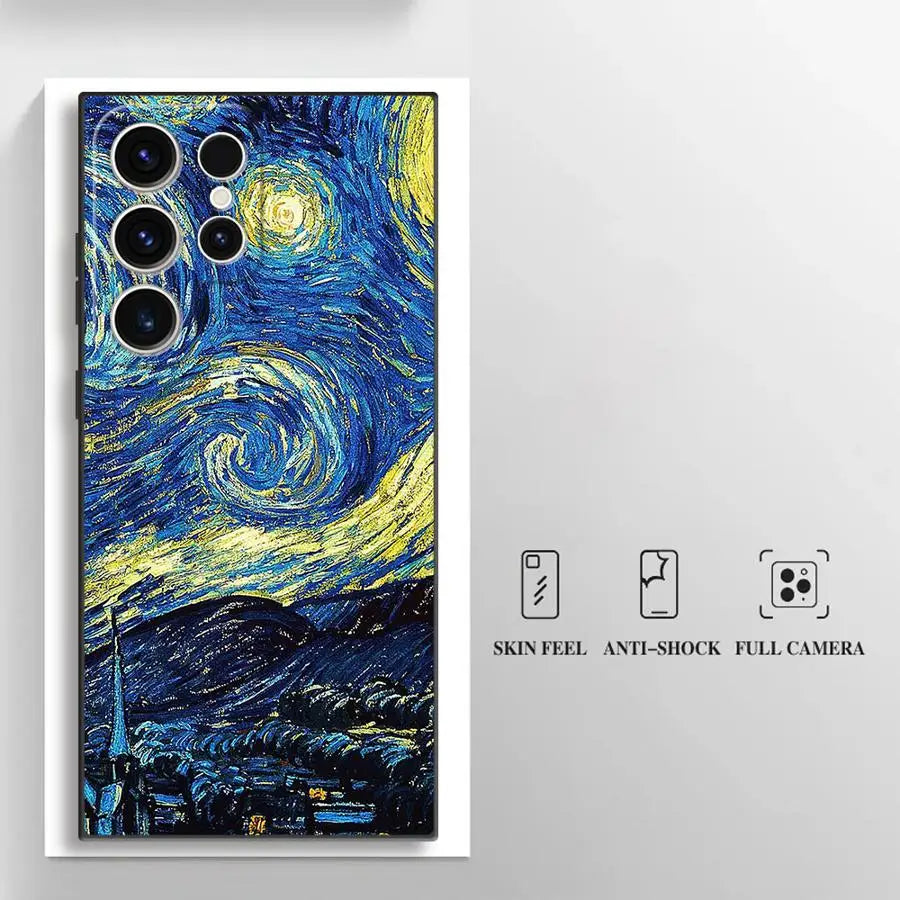 Van Gogh Sunflowers Black Soft Phone Cover Case for Samsung Galaxy S23 Ultra S20 S24 Plus S25 Edge S21 FE