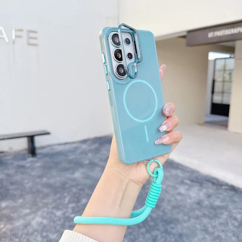 Suitable for Samsung Galaxy S23 S25 S24 S26 Fe Ultra Plus A Series Lanyard Stand Case Compatible with Magnetic Wireless Charging