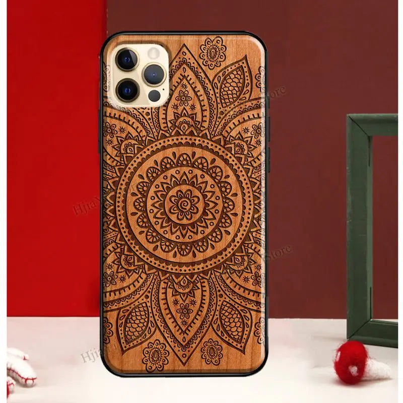 Mandala Floral Wood For iPhone 13 12 Pro Max Mini Cover Phone Case For iPhone 11 14 Pro Max XS X XR 7 8 Plus SE