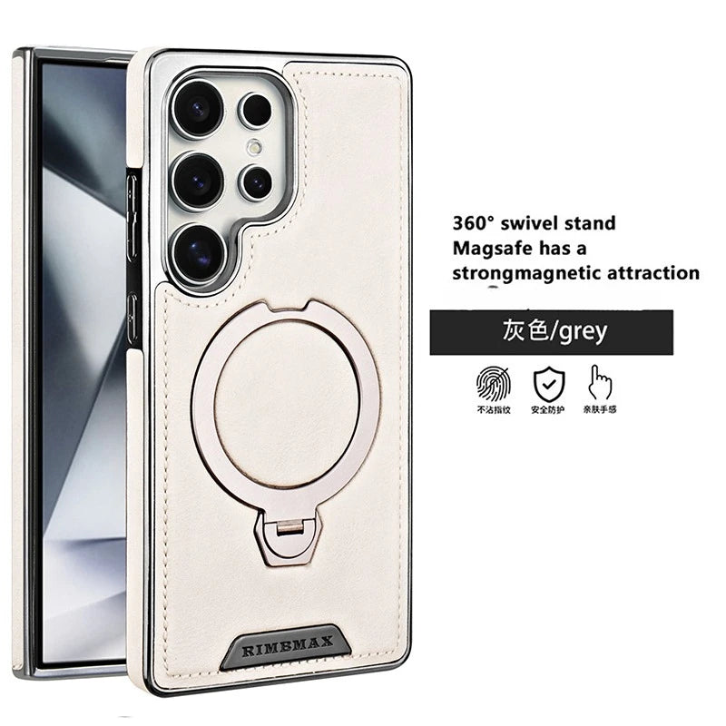 360 Rotating Bracket Leather Phone Case for Samsung Galaxy S25 Ultra S24 S23 S22 S25EDGE Magnetic Charging Kickstand Back Cover