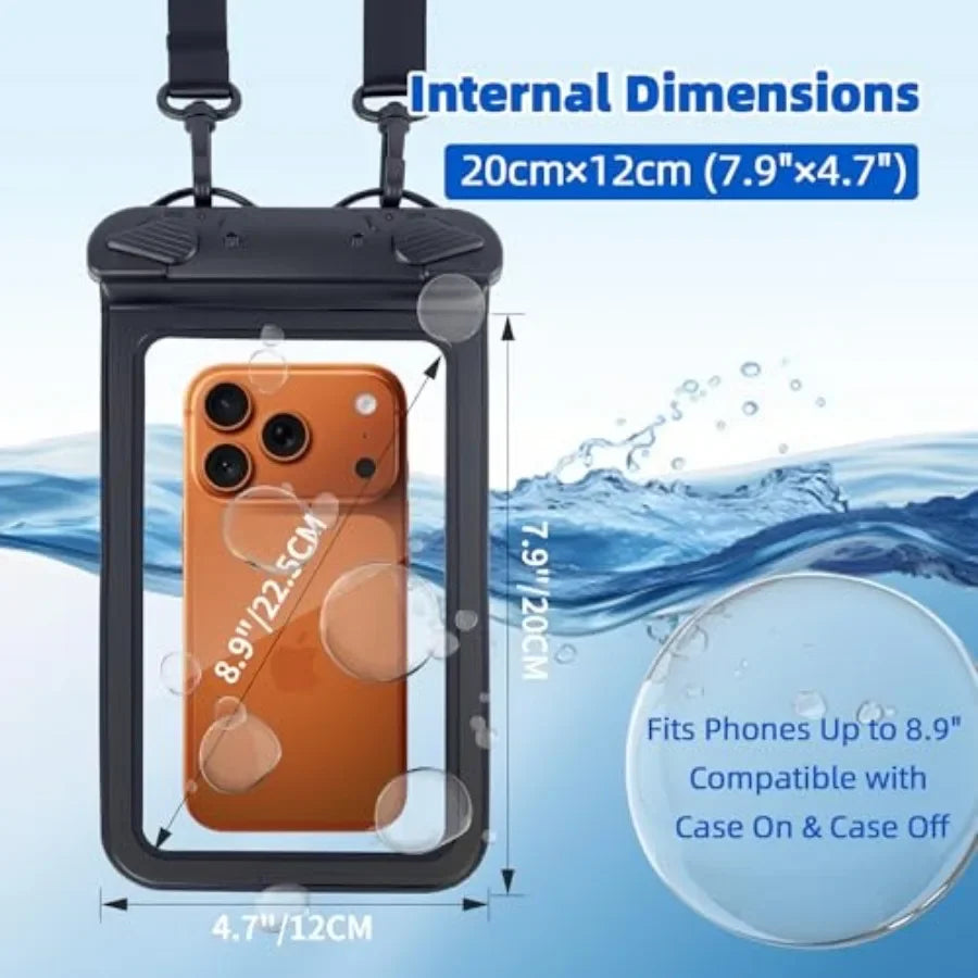 IPX8 Waterproof Phone Pouch Universal Cell Phone Dry Bag Patented Sealed Lock Lanyard Mobile Phone Case for Swimming Surfing Be