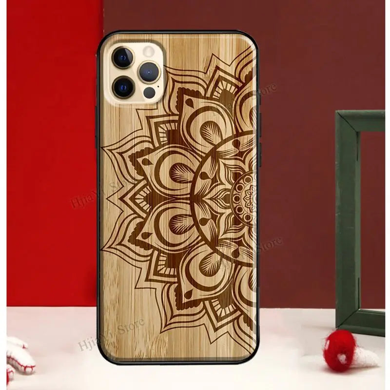 Mandala Floral Wood For iPhone 13 12 Pro Max Mini Cover Phone Case For iPhone 11 14 Pro Max XS X XR 7 8 Plus SE