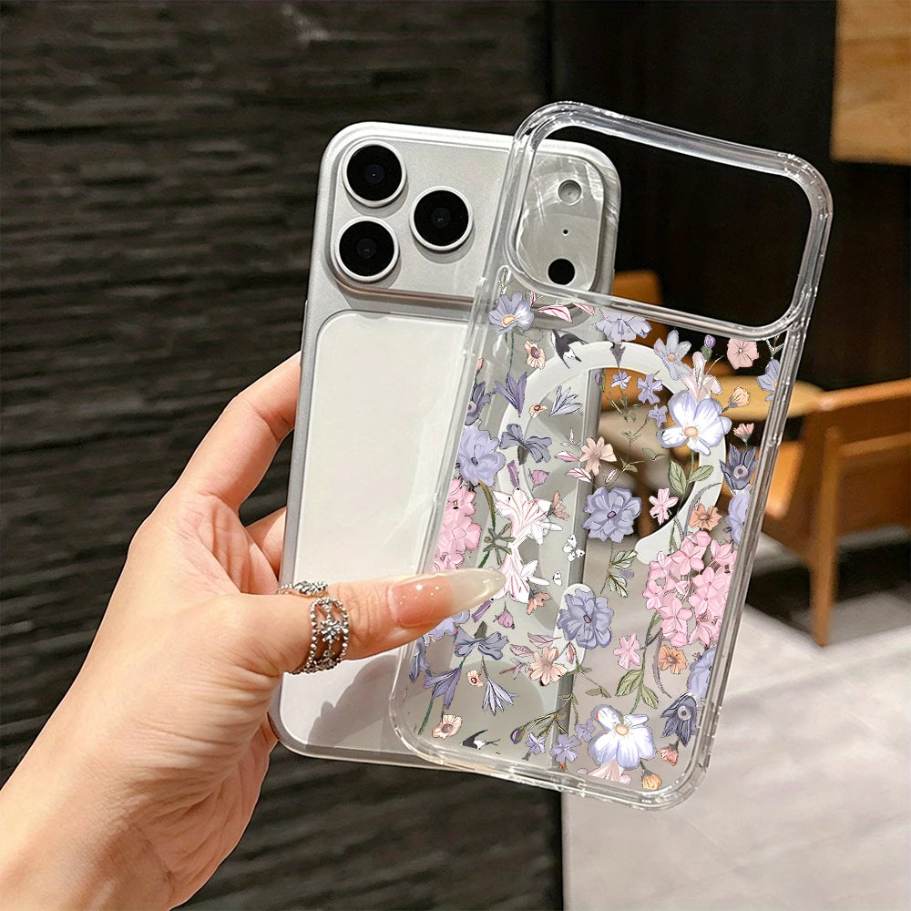 Purple Blooms Dreamy Silicone Acrylic Phone Case For iPhone 17 16 13 14 11 12 15 Pro Max Air 16e 17e 14 16 15 Plus Gentle Cover