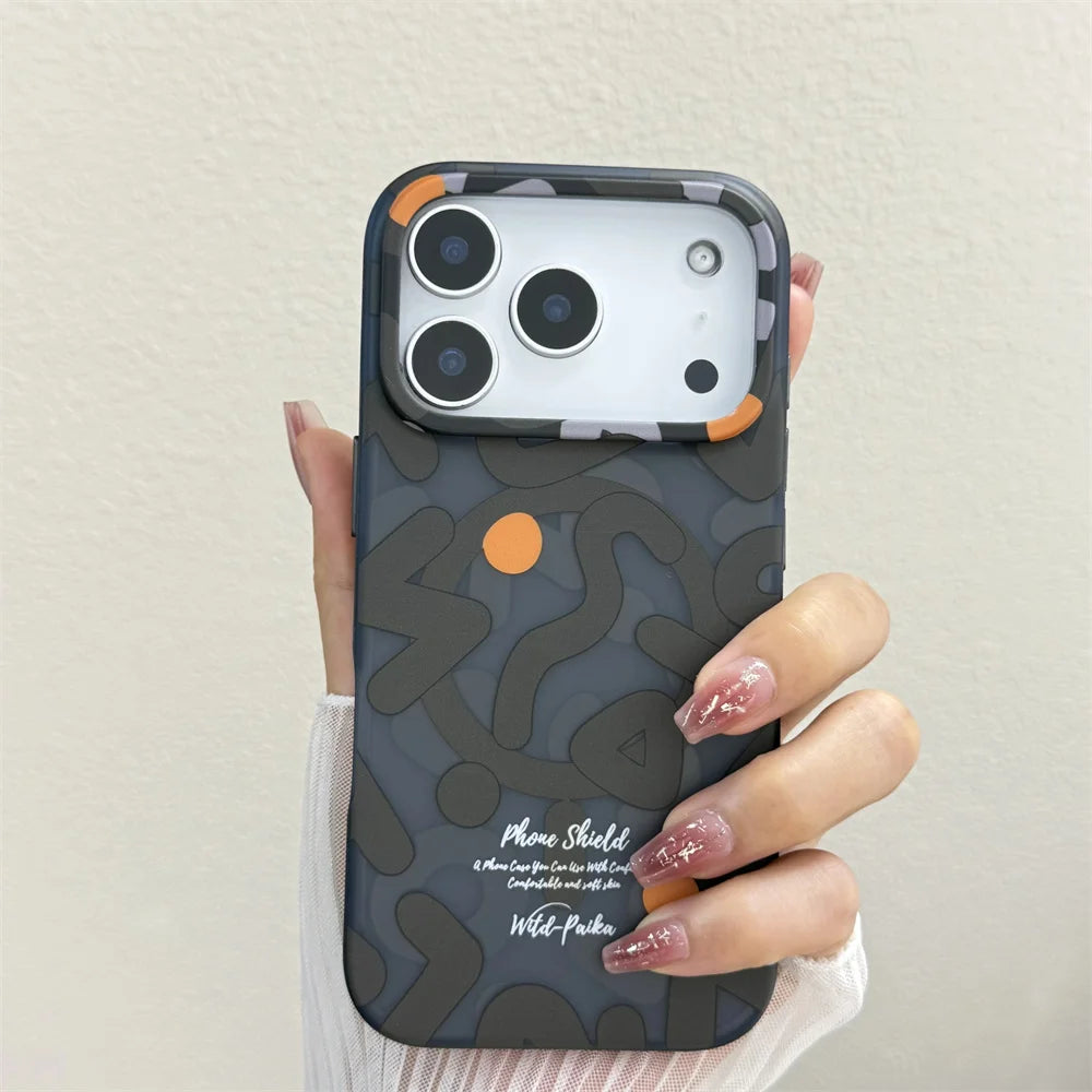 Graffiti Art Matte Case for iPhone 17 16 Pro Max MagSafe Magnets Charging Camera Shockproof Back Cover Silicone Para Phone Funda