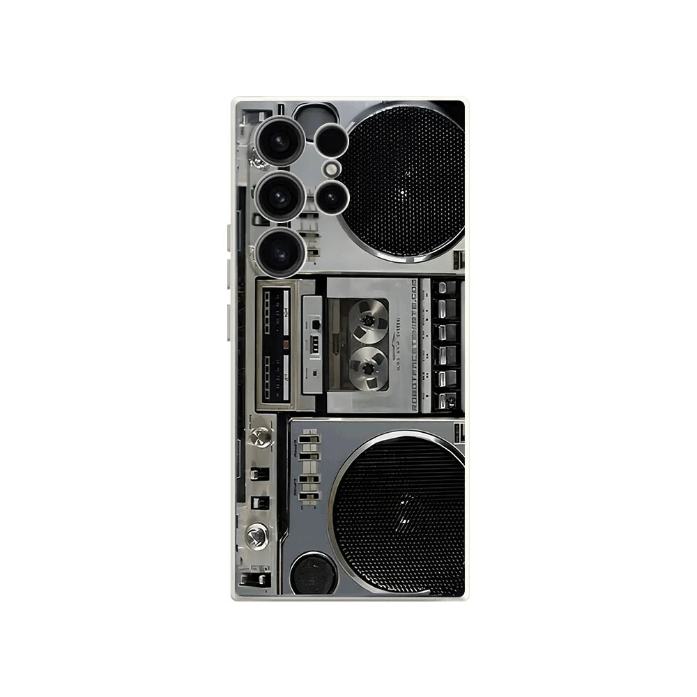 Vintage Silver Boombox Slim Fit Phone Case Anti Scratch Drop Protection For Samsung Galaxy S26 S25 S24 Ultra FE A Series