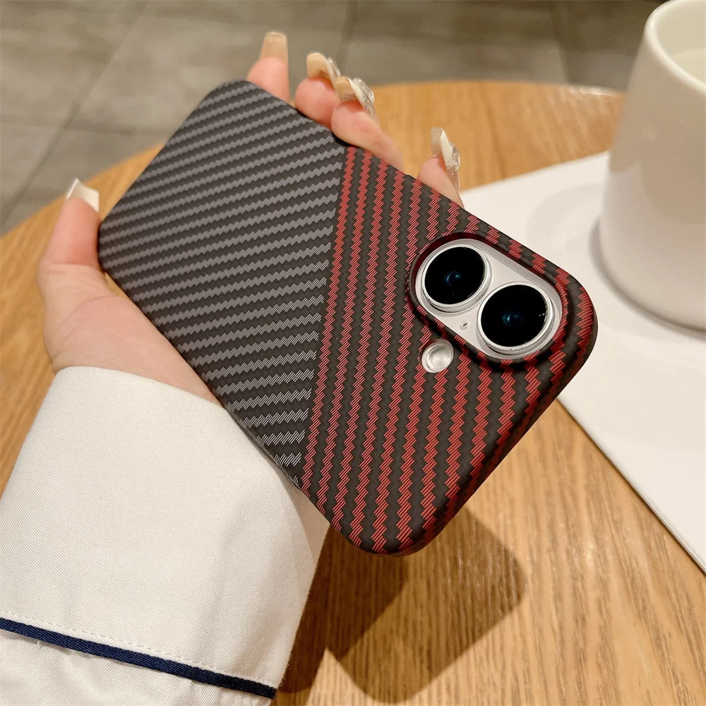 Luxury Carbon Fiber Kevlar Pattern For Magsafe Magnetic Case For iPhone 11 12 13 14 15 16 17 Pro Max Plus Shockproof Back Cover