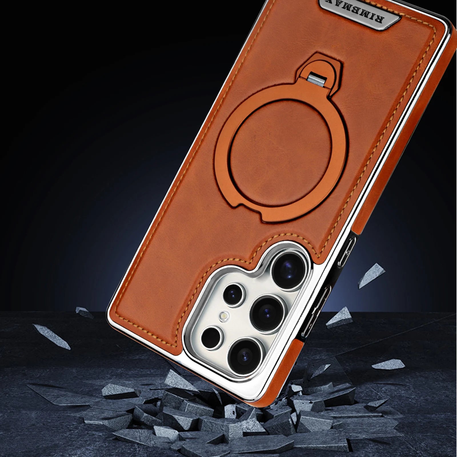 360 Rotating Bracket Leather Phone Case for Samsung Galaxy S25 Ultra S24 S23 S22 S25EDGE Magnetic Charging Kickstand Back Cover