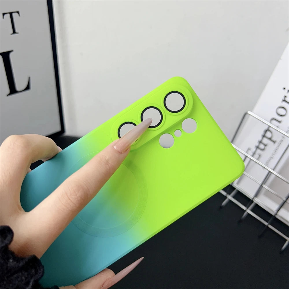 Gradient Liquid Silicone Magnetic Case For Samsung Galaxy S25 S24 S23 S22 S21 S26 Ultra Plus A57 A37 A17 A56 For Magsafe Cover