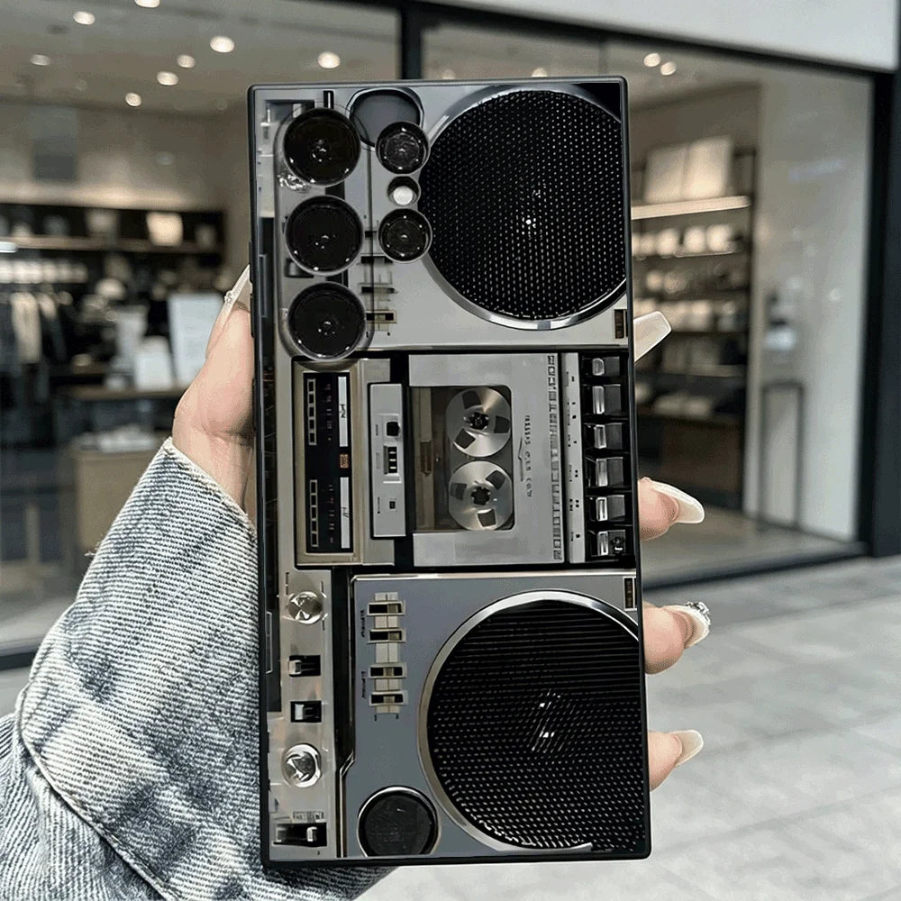 Vintage Silver Boombox Slim Fit Phone Case Anti Scratch Drop Protection For Samsung Galaxy S26 S25 S24 Ultra FE A Series