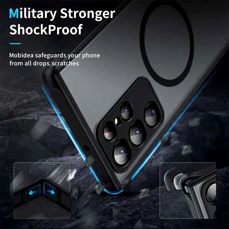 Luxury for Magsafe Wireless Charge Case For Samsung Galaxy S20 S21 S22 S23 FE S24 S25 Plus S25 Ultra Shockproof Matte Clear Case